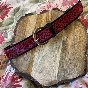 WHITHOUSE BLACKMARKET WHBM Size Small Belt Red/Black Cheetah Horsehair Leather